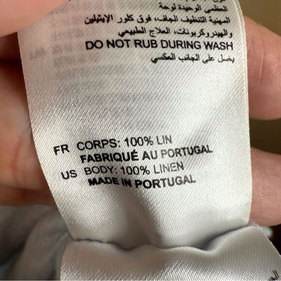 Sandro Paris Mens Linen Baby Blue Size Large Polo Small Flaw Preppy Grunge‎ Boho - Picture 6 of 7